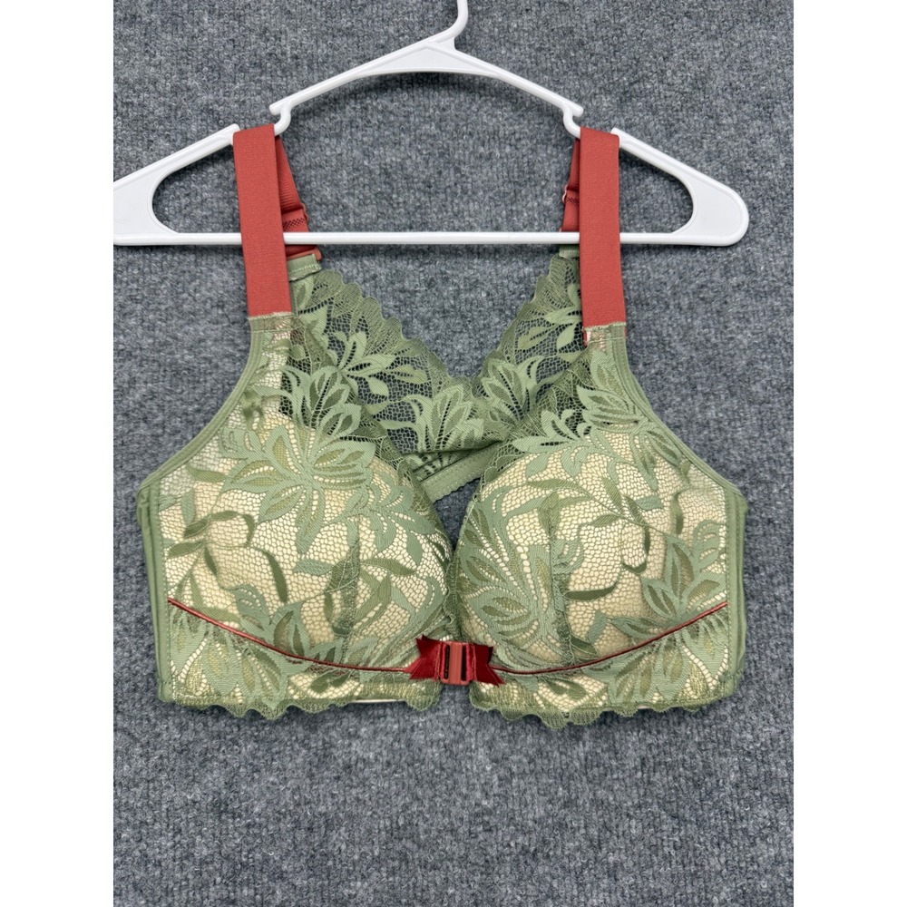 Green Floral Lace Front Closure Racerback Bra Sage Terracotta Size Large